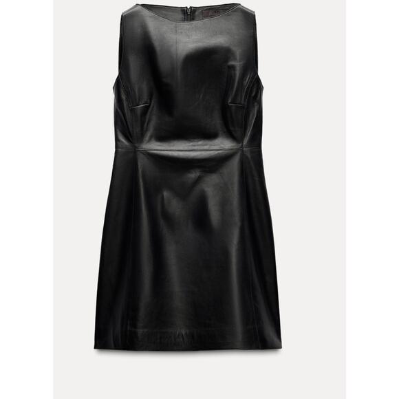 Nwt- Zara- 100% LEATHER SHORT DRESS ZW COLLECTION - Picture 1 of 7
